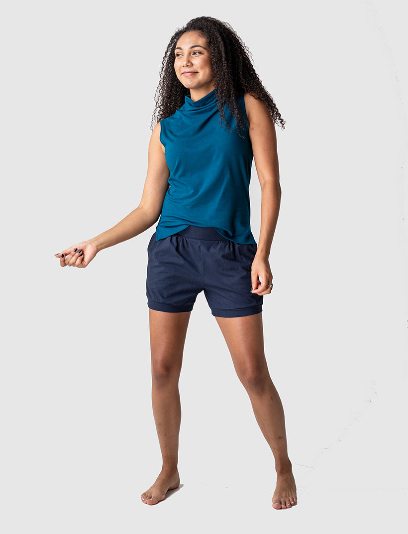 All-Around Shorts in Navy and Effortless Sleeveless Top in Peacock