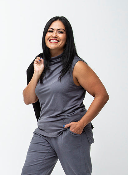 24/7 Pants in Slate Gray and Effortless Sleeveless Top in Slate Gray