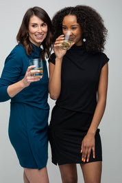 Everyday Sabbatical Sleeveless Dress — flattering draped waist, capped shoulder, faux-wrap skirt.