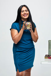 Everyday Sabbatical Sleeveless Dress — flattering draped waist, capped shoulder, faux-wrap skirt.