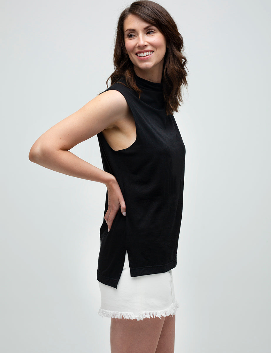 Everyday Sabbatical sleeveless top in wrinkle-resistant fabric — clean drape, polished look.